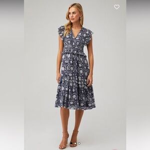 Cleobella Cherie Midi Dress in Navy Block Print size small